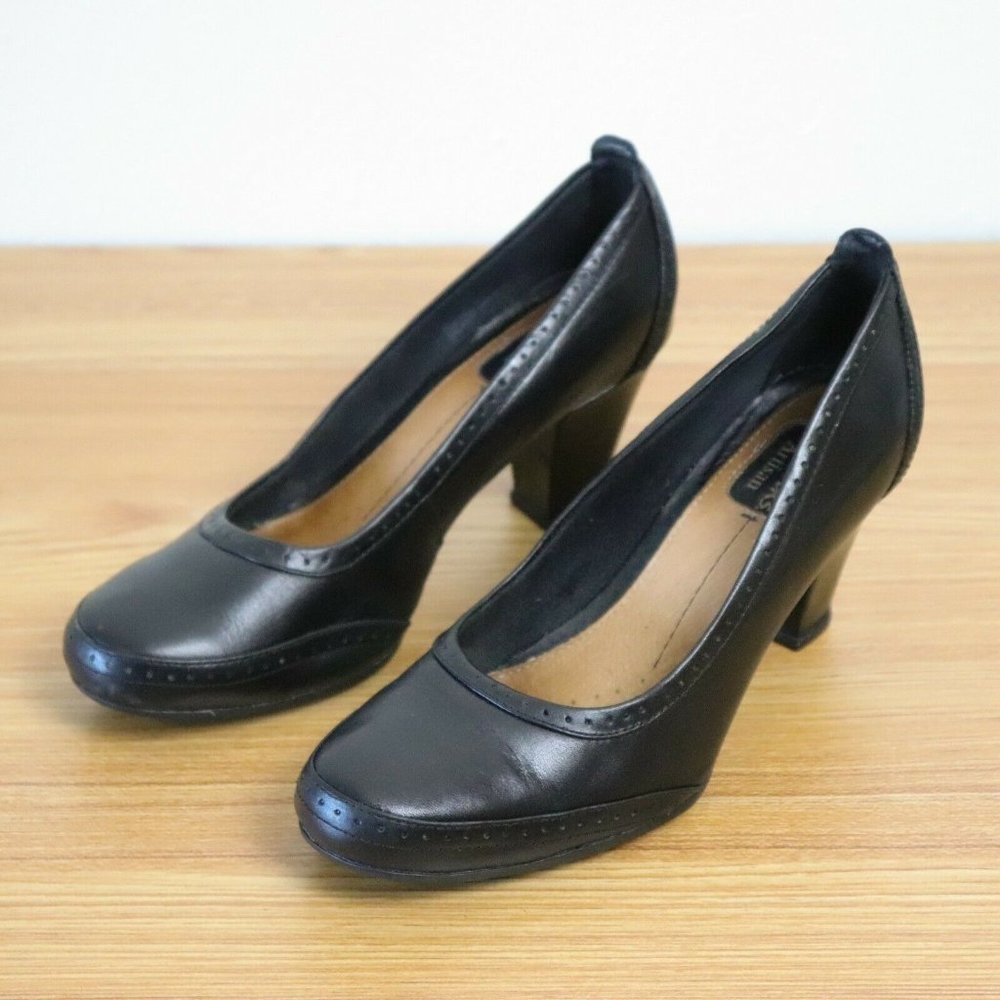 Clarks Artisan US 7.5M Black Leather Pumps Heels Career Shoes "Active Air"